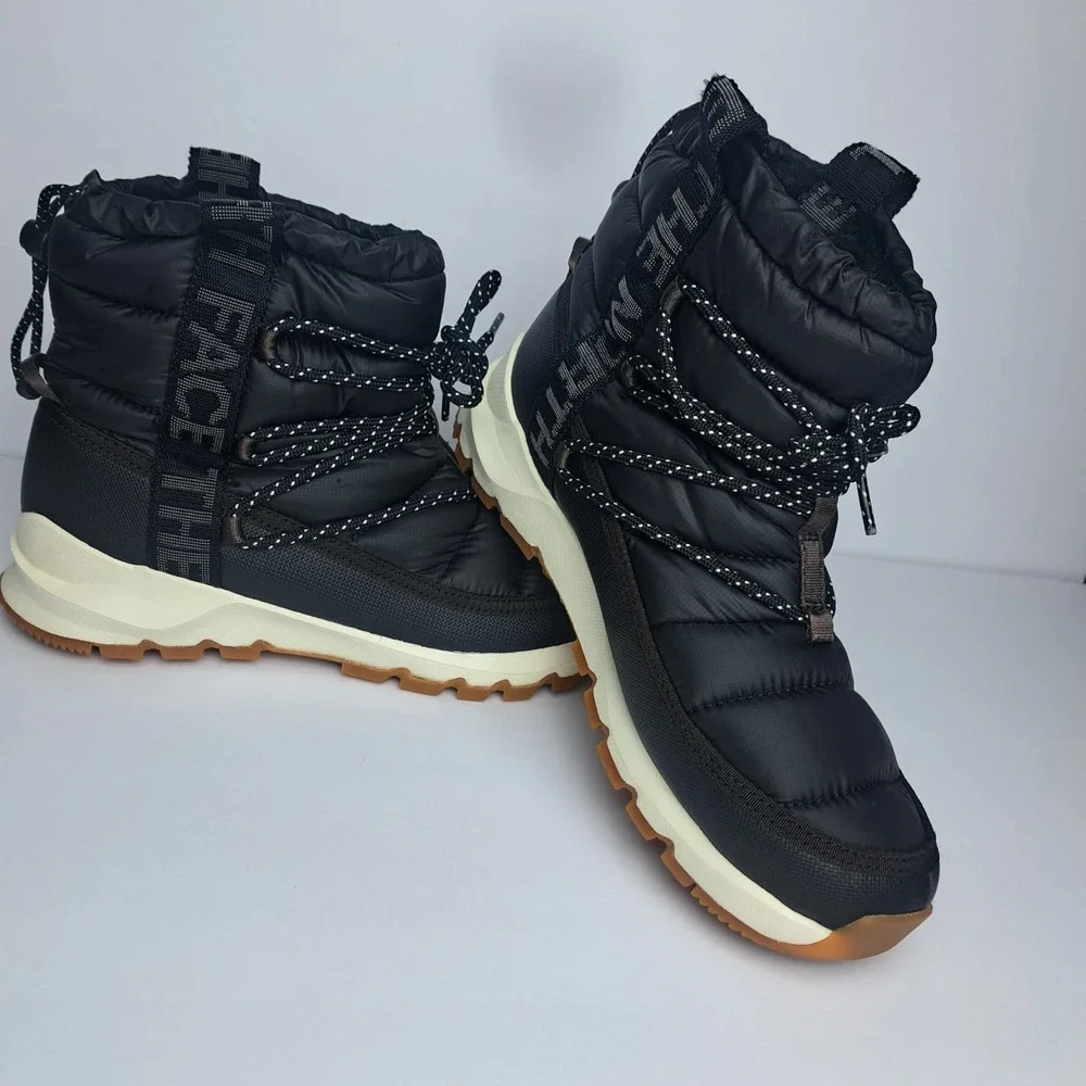 The North Face Thermoball Lace Up Boots Black White Womens Size 9 Snow Winter